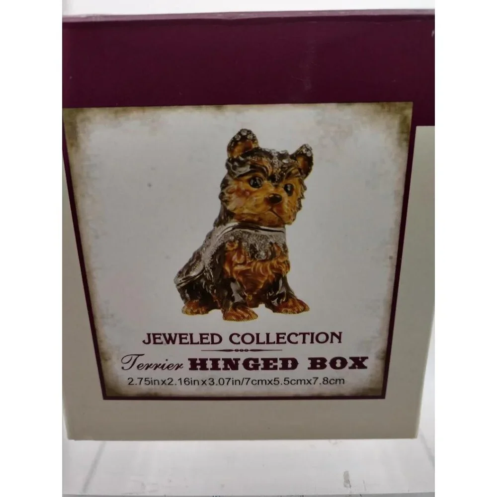 Jeweled Terrier Hinged Trinket Box 2.75x2.16x3.07in By Cherished Treasures Colle